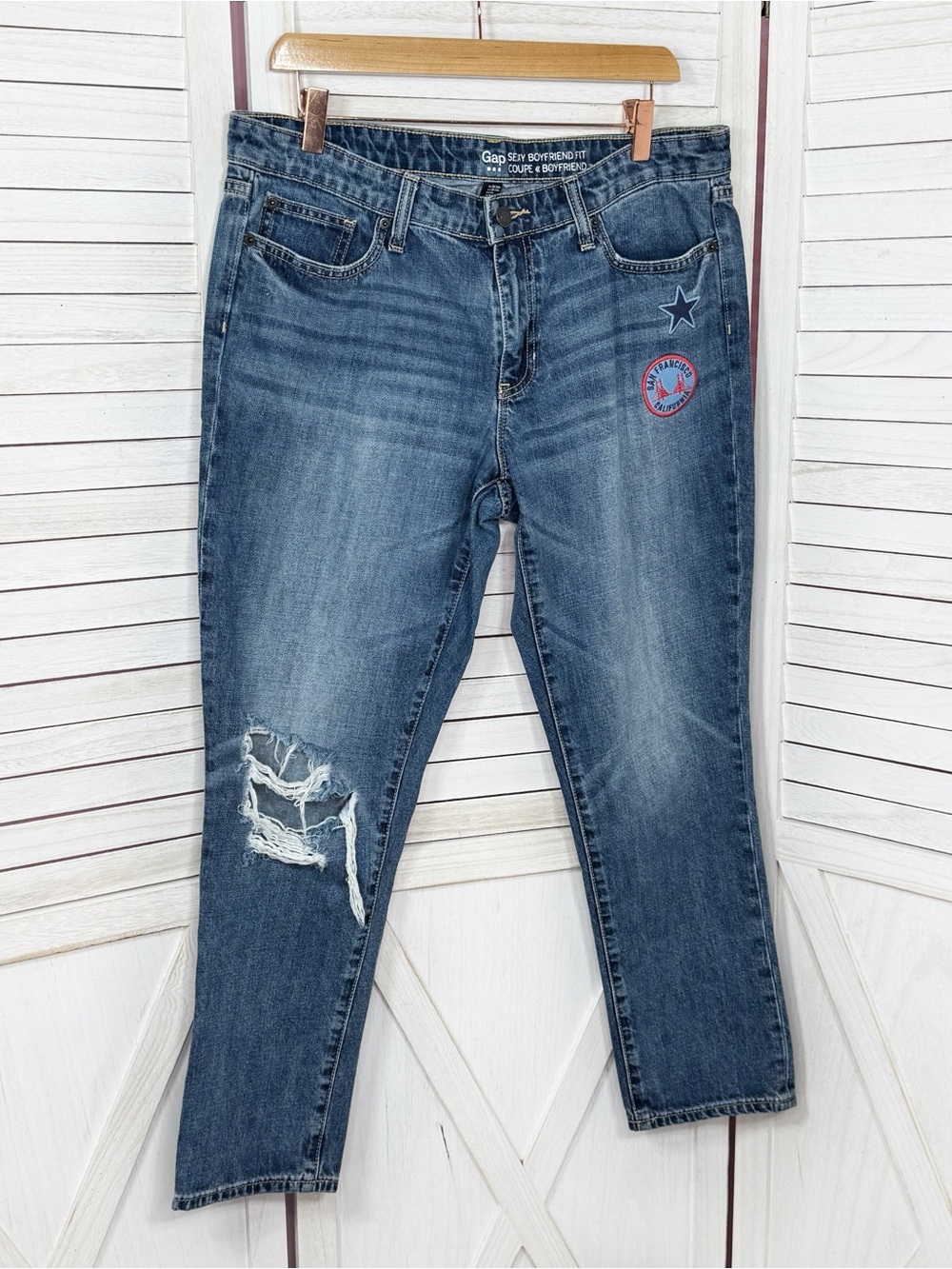 Gap Sexy Boyfriend‎ Fit Distressed Crop Jeans Blue 10 Mid Rise